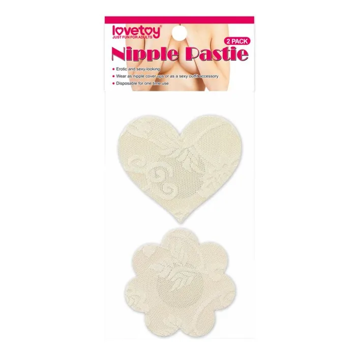 Lovetoy Couples Lace Heart and Flower Nipple Pasties Twin Pack Nude