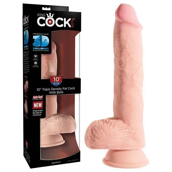 Pipedream Dildos King Cock Plus 10 Triple Density Fat Cock with Balls Flesh