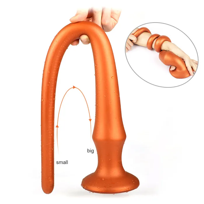 MD Dragon Whip Extremely Long Anal Snake Anal Plug Silicone Colon Snake Gold 4 Size 30cm60cm MD Anal