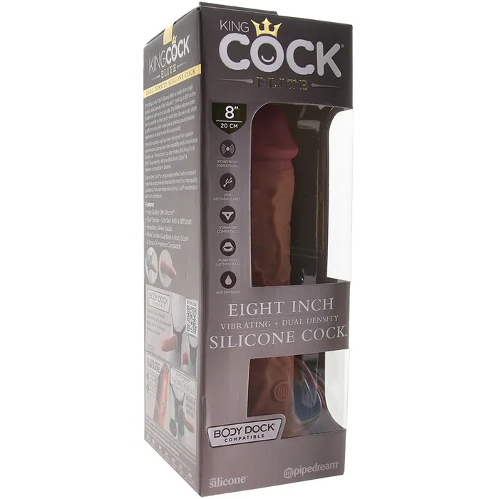 Nalpac Pipedream King Cock Elite 8 in Vibrating Dual Density Silicone Cock Rechargeable Realistic Dildo With Suction Cup Tan Female Sex Toys