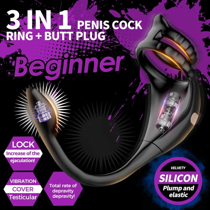 Sohimi 3 in 1 Penis Cock Ring with Multi Stimulations Butt Plug Male Sex Toys