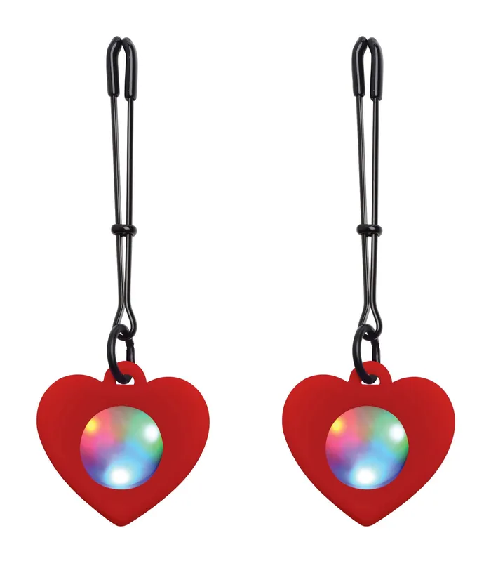 XR Brands Female Sex Toys Silicone Light Up Heart Tweezer Nipple Clamps