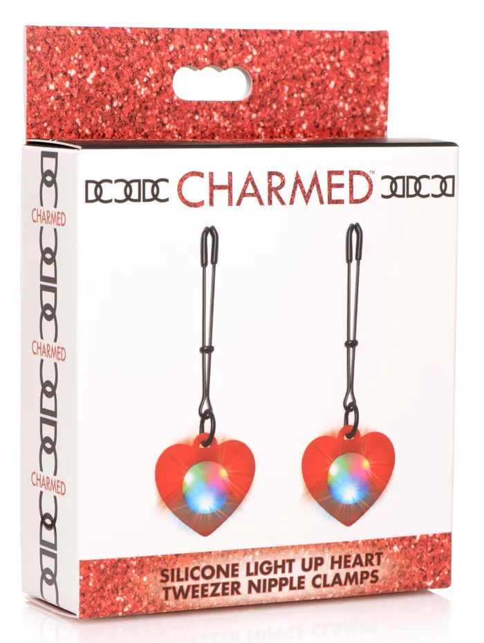 XR Brands Female Sex Toys Silicone Light Up Heart Tweezer Nipple Clamps